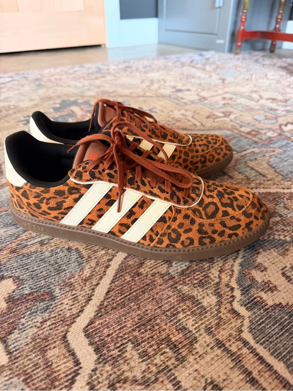 adidas Breaknet Cloudfoam Plus Leopard Print Athletic Sneakers in Tan and Black - Picture 2 of 5